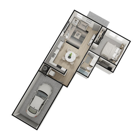 Floor plan for 1 bed, 1 bath, 613 sqft